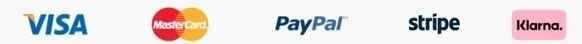 Betaalmethoden: VISA, Mastercard, PayPal, Stripe, Klarna